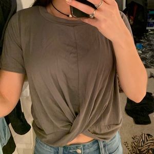 NWOT cropped olive overlapping t shirt